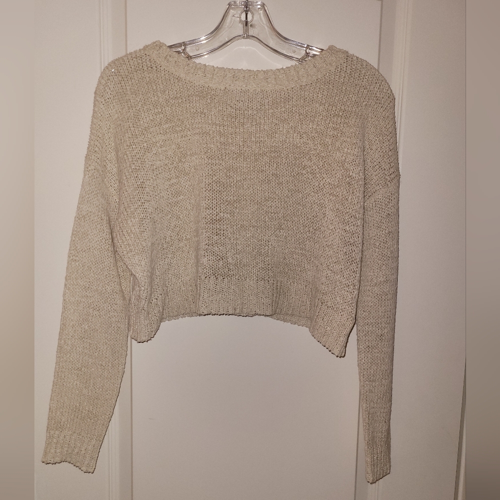 Sans Souci Creme Cotton Blend Cropped Sweater
